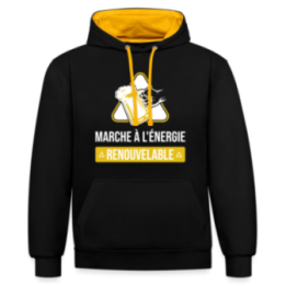 Sweat-shirt à capuche contrasté unisexe - Marche à l'énergie renouvelable - noir/or - front