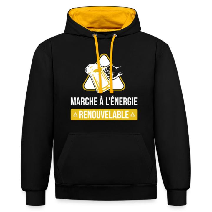 Sweat-shirt à capuche contrasté unisexe - Marche à l'énergie renouvelable - noir/or - front