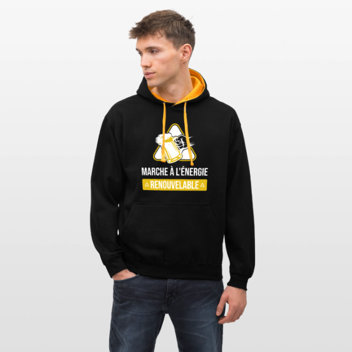 Sweat-shirt à capuche contrasté unisexe - Marche à l'énergie renouvelable - noir/or - front