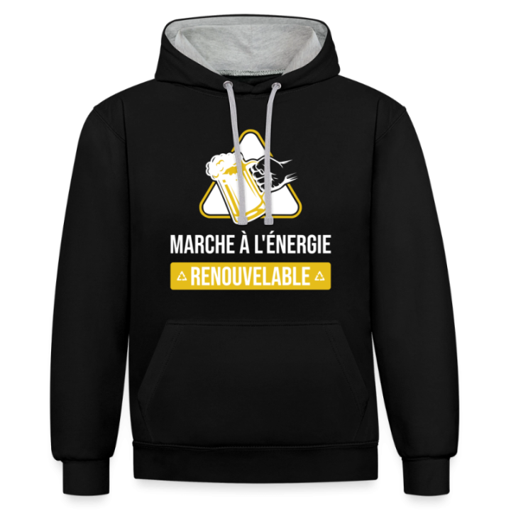 Sweat-shirt à capuche contrasté unisexe - Marche à l'énergie renouvelable - noir/gris chiné - front