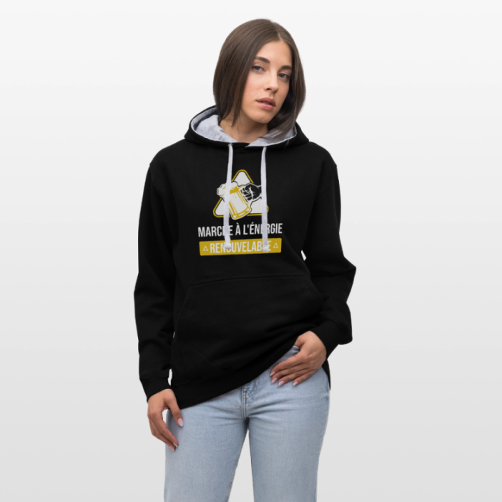 Sweat-shirt à capuche contrasté unisexe - Marche à l'énergie renouvelable - noir/gris chiné - front
