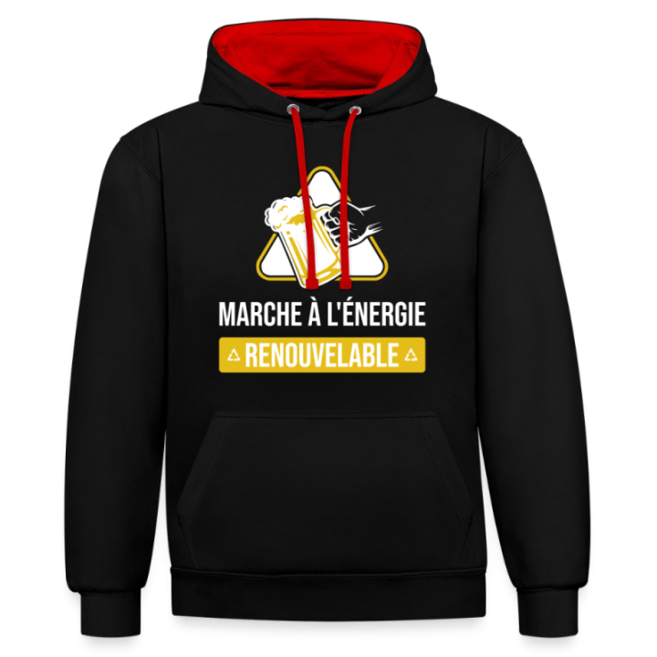 Sweat-shirt à capuche contrasté unisexe - Marche à l'énergie renouvelable - noir/rouge - front