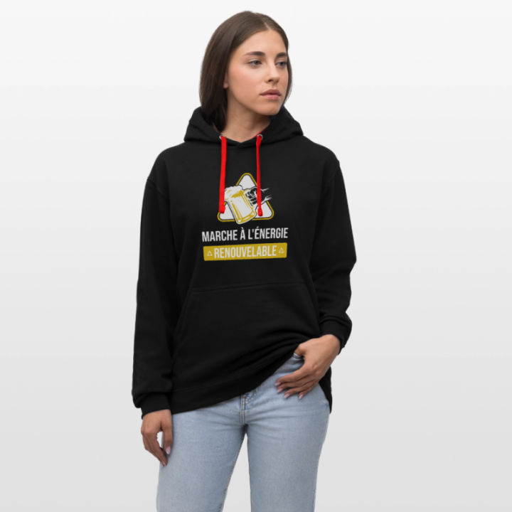 Sweat-shirt à capuche contrasté unisexe - Marche à l'énergie renouvelable - noir/rouge - front