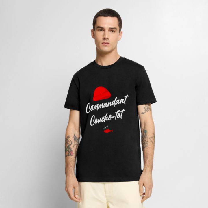 T-shirt premium homme - Commandant Couche-tôt - noir - front
