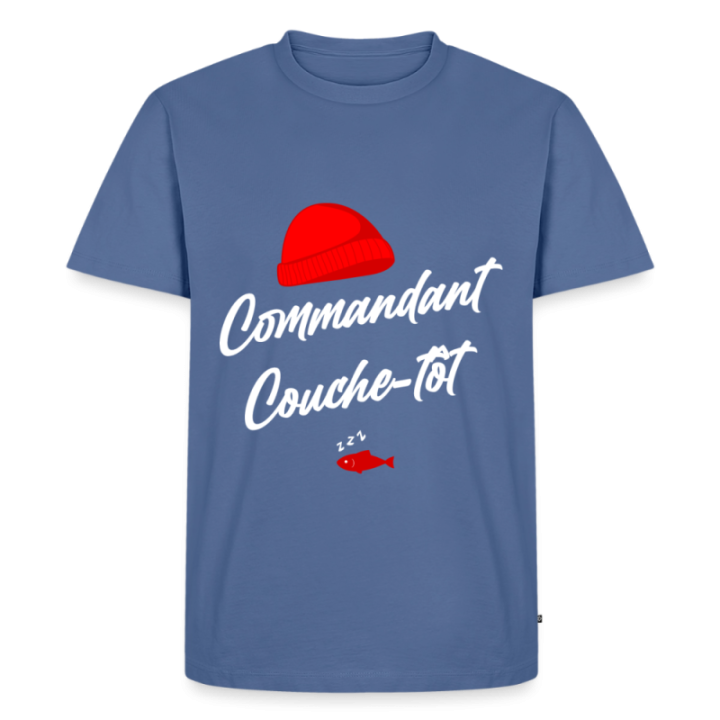 T-shirt premium homme - Commandant Couche-tôt - bleu pigeon - front