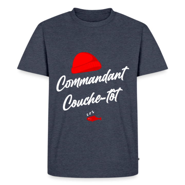 T-shirt premium homme - Commandant Couche-tôt - bleu jeans  - front