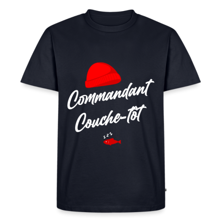 T-shirt premium homme - Commandant Couche-tôt - bleu marine - front