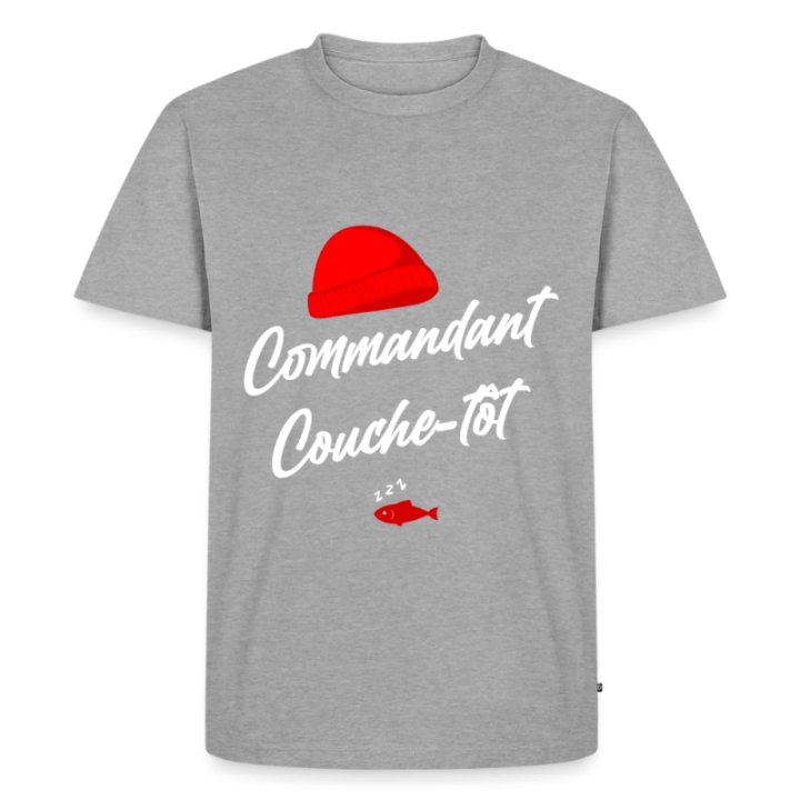 T-shirt premium homme - Commandant Couche-tôt - gris chiné - front