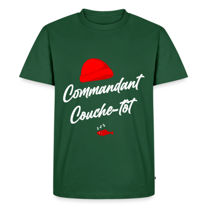T-shirt premium homme - Commandant Couche-tôt - vert bouteille - front