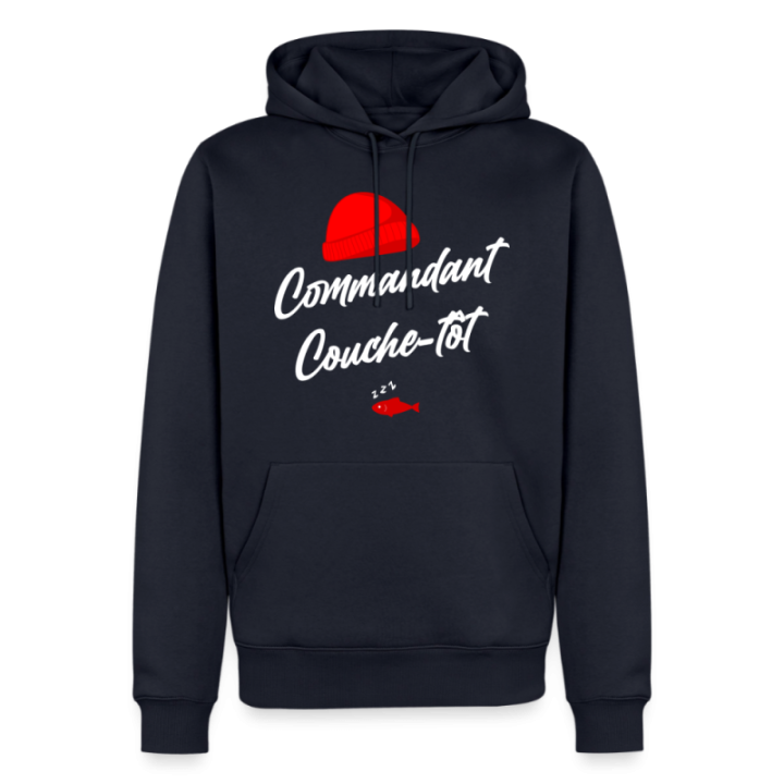 Sweat-shirt à capuche premium homme - Commandant Couche-tôt - bleu marine - front