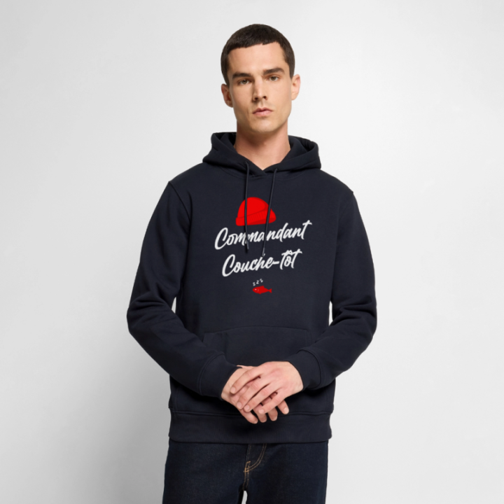 Sweat-shirt à capuche premium homme - Commandant Couche-tôt - bleu marine - front