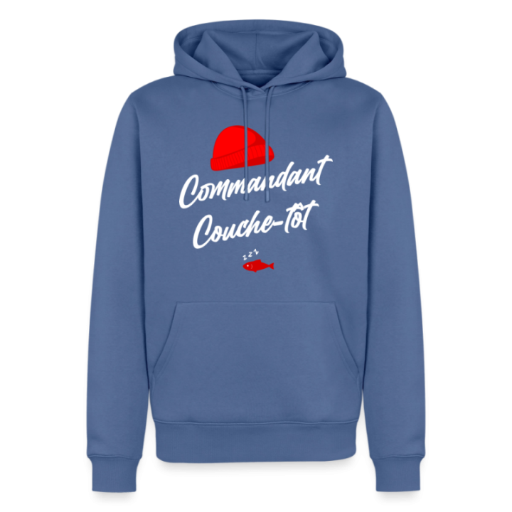 Sweat-shirt à capuche premium homme - Commandant Couche-tôt - bleu pigeon - front