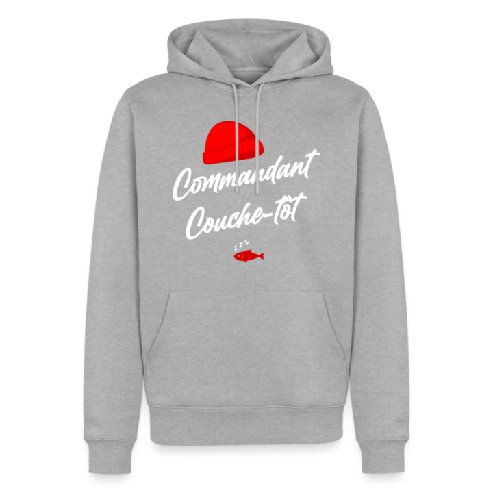 Sweat-shirt à capuche premium homme - Commandant Couche-tôt - gris chiné - front