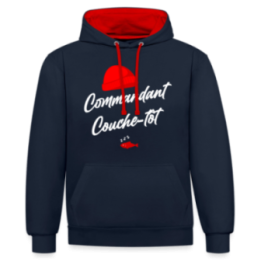 Sweat-shirt à capuche contrasté unisexe - Commandant Couche-tôt - bleu marine/rouge - front