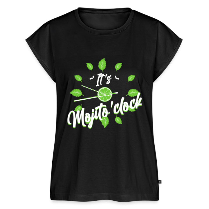 T-shirt à manches retroussées femme - It's mojito'clock - noir - front