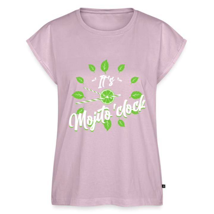 T-shirt à manches retroussées femme - It's mojito'clock - rose poudré - front