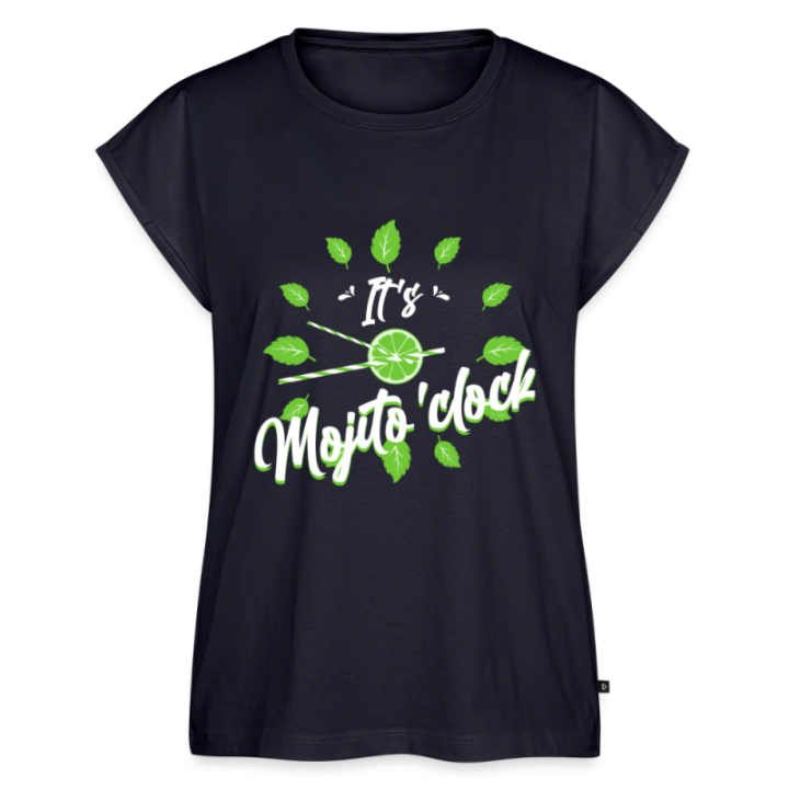 T-shirt à manches retroussées femme - It's mojito'clock - bleu marine - front