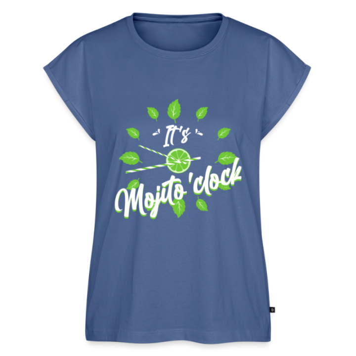 T-shirt à manches retroussées femme - It's mojito'clock - bleu pigeon - front