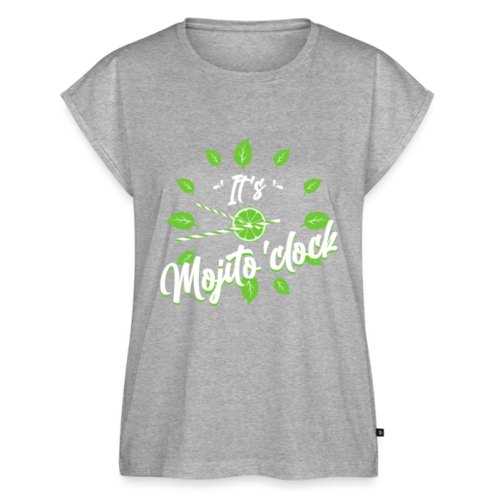 T-shirt à manches retroussées femme - It's mojito'clock - gris chiné - front