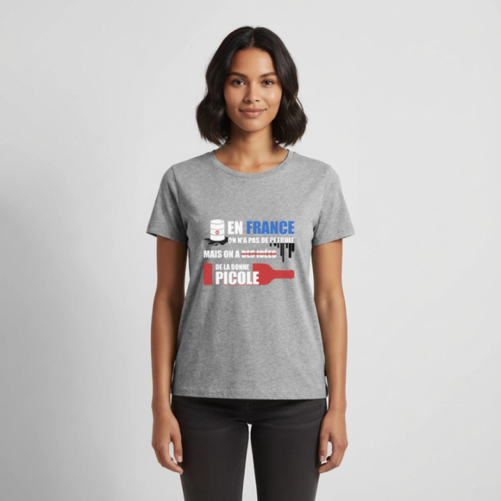 T-shirt premium femme - En france on a pas de pétrole - gris chiné - front