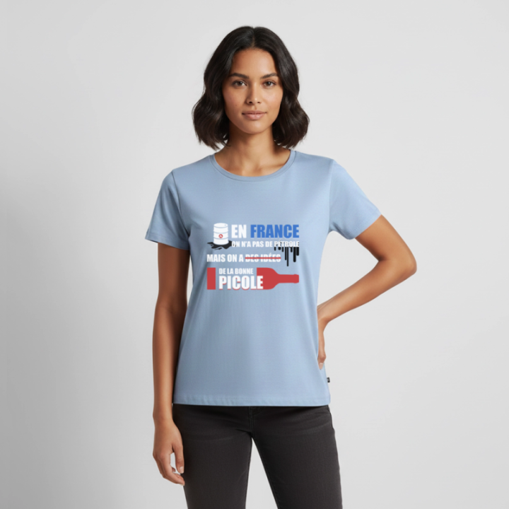 T-shirt premium femme - En france on a pas de pétrole - bleu clair - front
