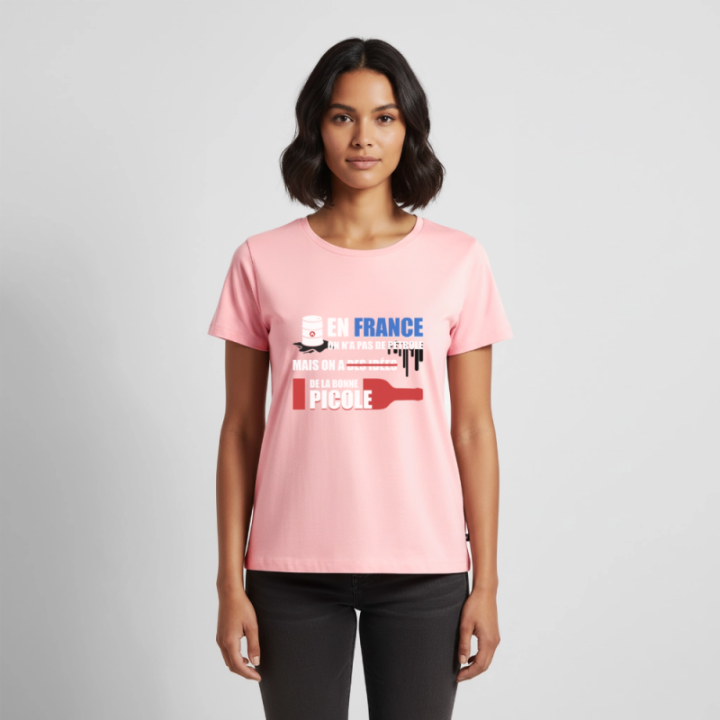 T-shirt premium femme - En france on a pas de pétrole - rose - front