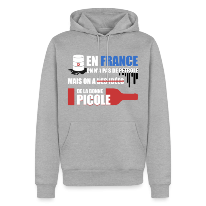 Sweat-shirt à capuche premium homme - En france on a pas de pétrole - gris chiné - front