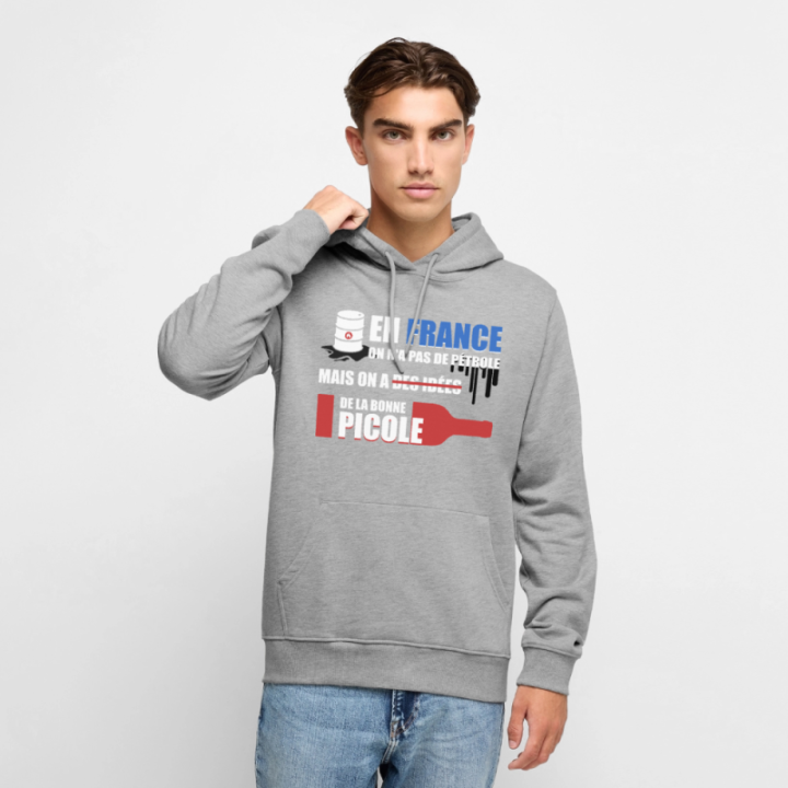 Sweat-shirt à capuche premium homme - En france on a pas de pétrole - gris chiné - front