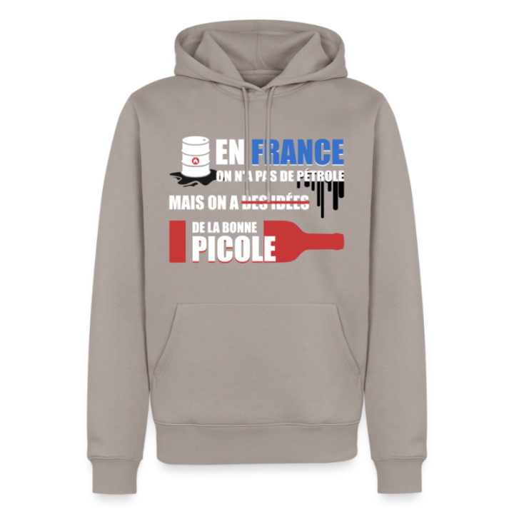 Sweat-shirt à capuche premium homme - En france on a pas de pétrole - taupe - front