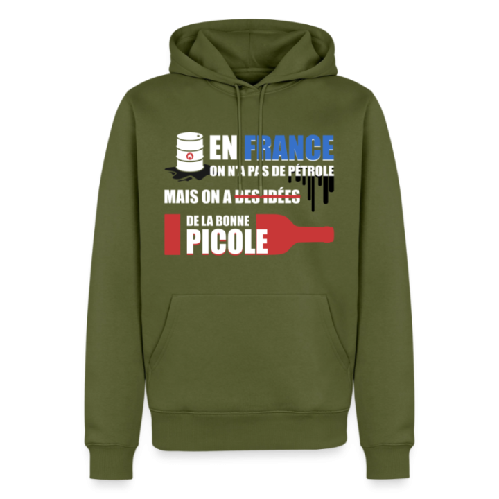 Sweat-shirt à capuche premium homme - En france on a pas de pétrole - kaki - front