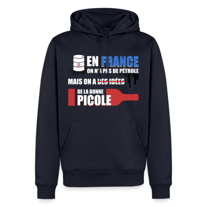 Sweat-shirt à capuche premium homme - En france on a pas de pétrole - bleu marine - front