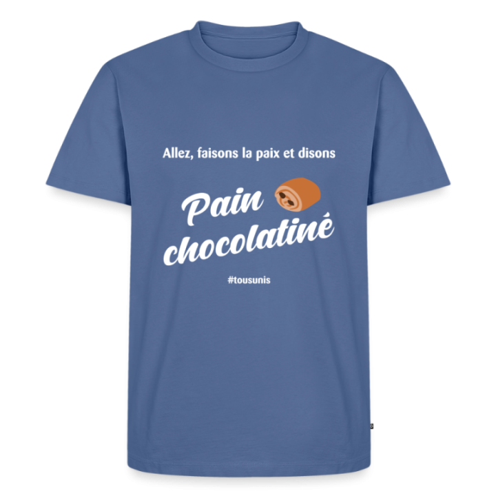 T-shirt premium homme - Pain au chocolat Vs Chocolatine - bleu pigeon - front