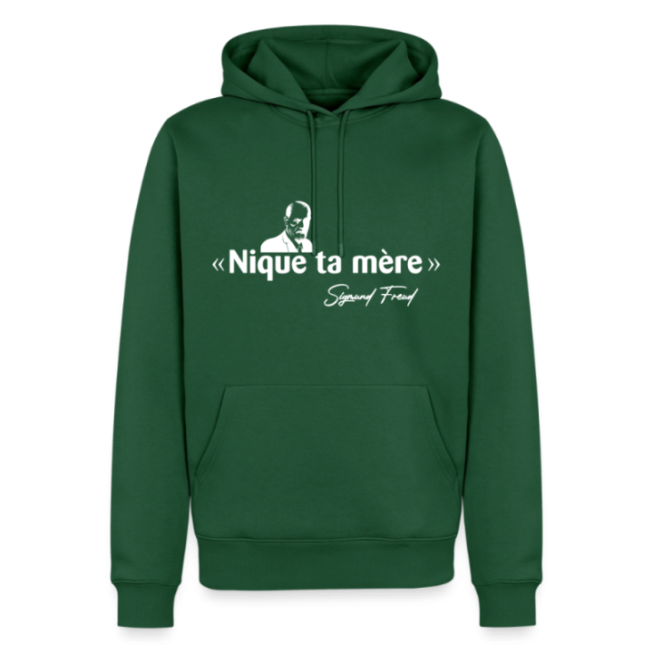 Sweat-shirt à capuche premium homme - Freud - vert bouteille - front