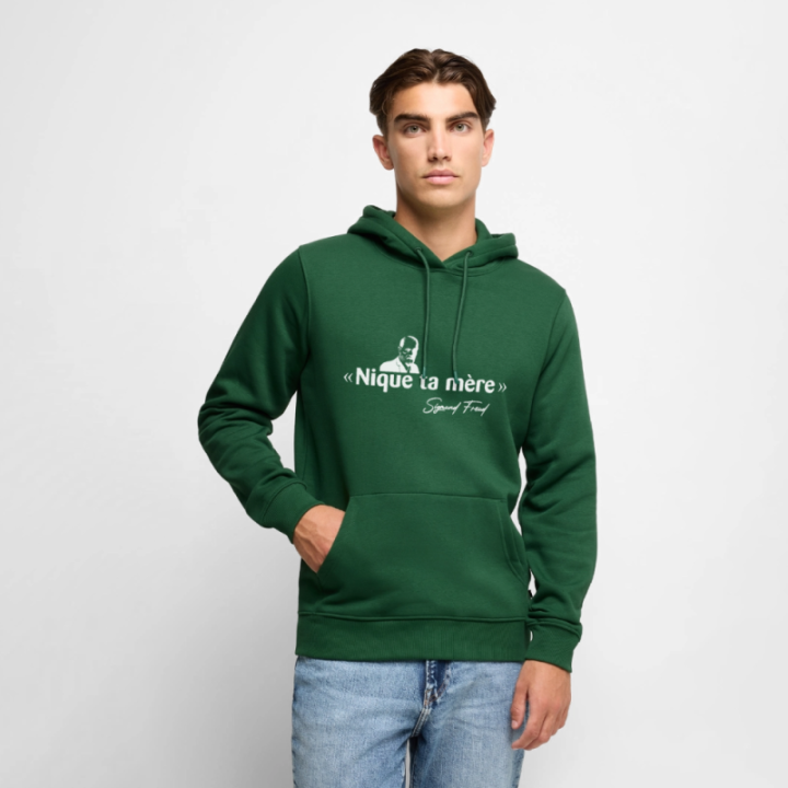 Sweat-shirt à capuche premium homme - Freud - vert bouteille - front