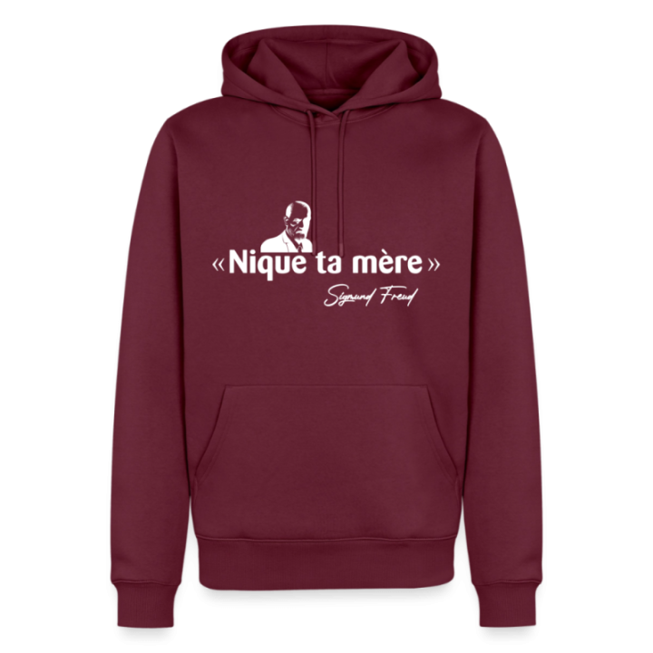 Sweat-shirt à capuche premium homme - Freud - bourgogne - front