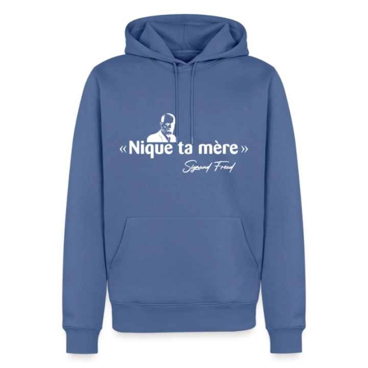 Sweat-shirt à capuche premium homme - Freud - bleu pigeon - front