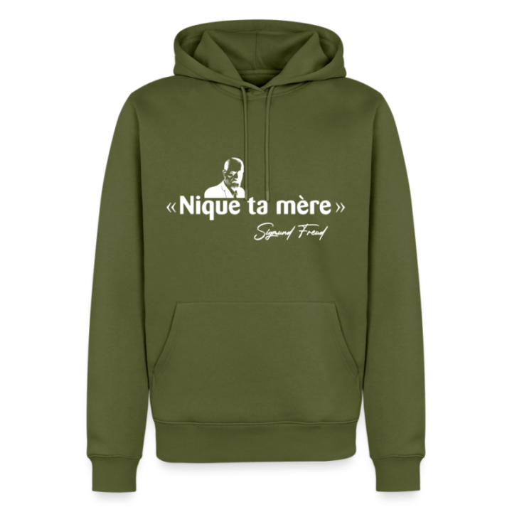 Sweat-shirt à capuche premium homme - Freud - kaki - front