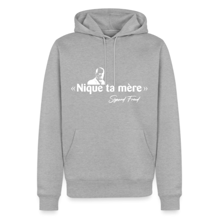Sweat-shirt à capuche premium homme - Freud - gris chiné - front