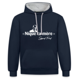 Sweat-shirt à capuche contrasté unisexe - Freud - bleu marine/gris chiné - front