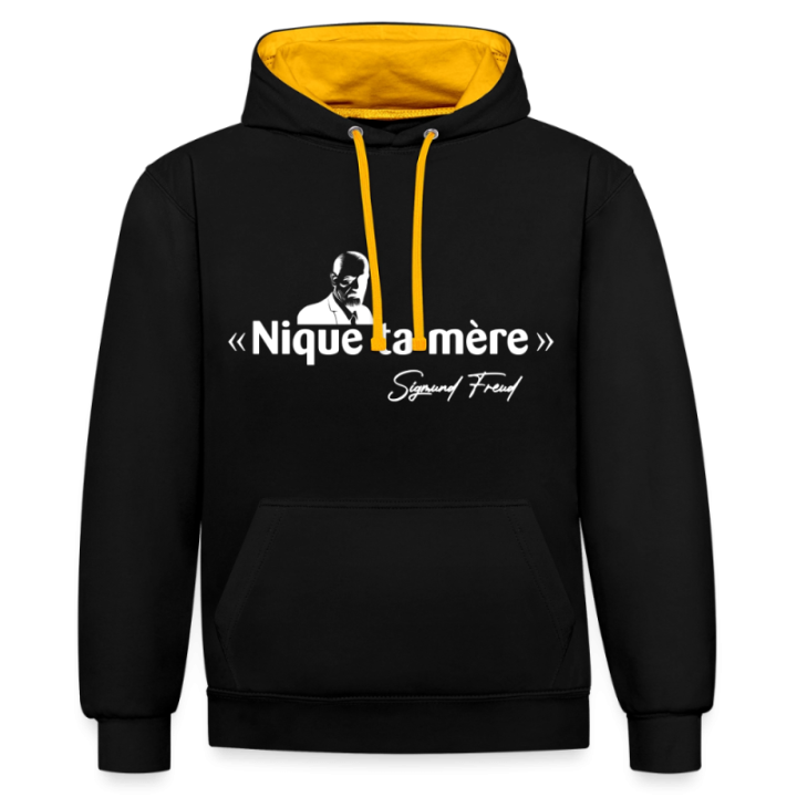 Sweat-shirt à capuche contrasté unisexe - Freud - noir/or - front
