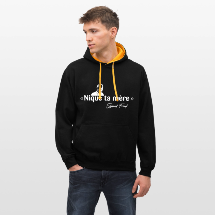 Sweat-shirt à capuche contrasté unisexe - Freud - noir/or - front