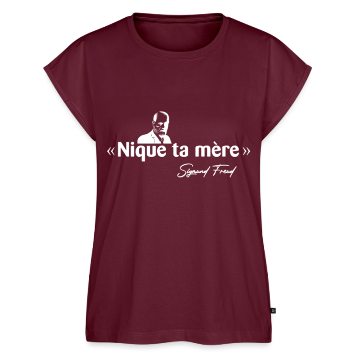 T-shirt à manches retroussées femme - Freud - bourgogne - front