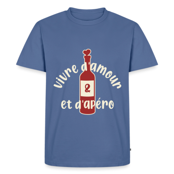 T-shirt premium homme - Vivre d'amour et d'apéro - bleu pigeon - front