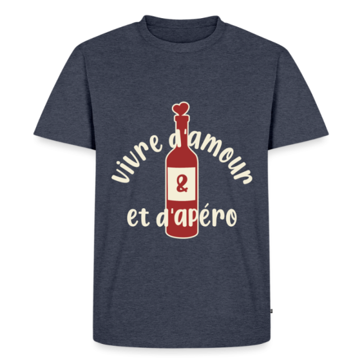 T-shirt premium homme - Vivre d'amour et d'apéro - bleu jeans  - front