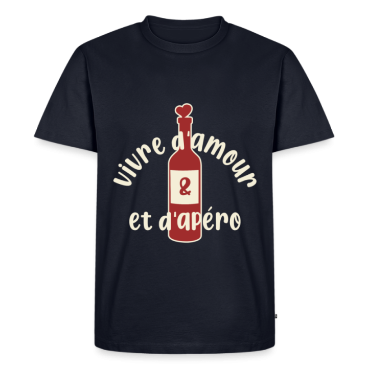 T-shirt premium homme - Vivre d'amour et d'apéro - bleu marine - front