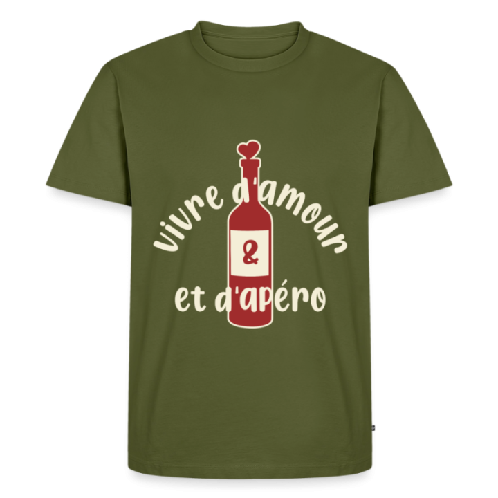 T-shirt premium homme - Vivre d'amour et d'apéro - kaki - front