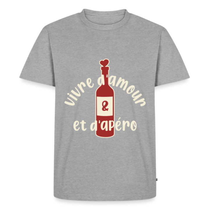 T-shirt premium homme - Vivre d'amour et d'apéro - gris chiné - front