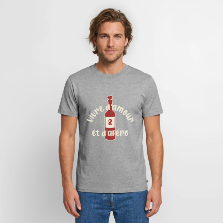 T-shirt premium homme - Vivre d'amour et d'apéro - gris chiné - front