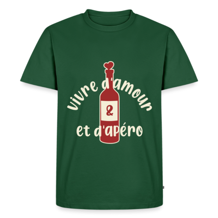 T-shirt premium homme - Vivre d'amour et d'apéro - vert bouteille - front