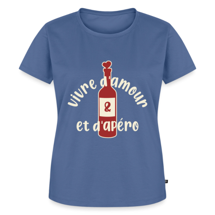 T-shirt premium femme - Vivre d'amour et d'apéro - bleu pigeon - front